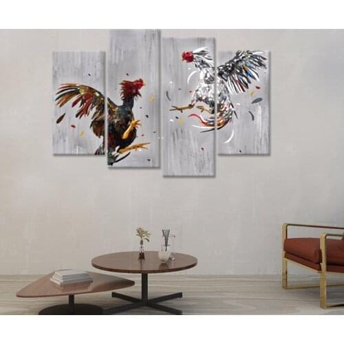 4 Pieces Cock Fighting Canvas Posters and Prints Living Room Home Decor Poster Rooster Art Room Decoration