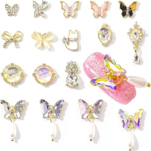 10pcs/Bag 3D Butterfly Pendant Nail Art Rhinestone Bownot Charms Aurora Zircon Alloy Decorations Manicure Accessories Hot 2021