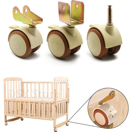 2 Inch Child Crib Caster Swivel Casters Wheels No Noise Wheels With Brake, For Crib Baby Bed Trolley, With Screws