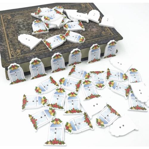 DIY 100pcs Christmas Wooden Buttons Window shape Sewing decoration festival crafts 27mm