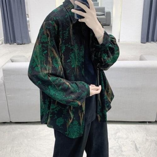 Spring And Autumn Flower Shirt Mens Fashion Retro Casual Shirt Men Streetwear Korean Loose Long Sleeve Shirt Mens Dress Shirt
