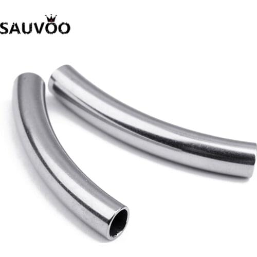 SAUVOO 10pcs Silver Color Stainless Steel Curved Tube Beads 6*40mm for DIY Bracelet Necklace Jewelry Making Findings Accessories