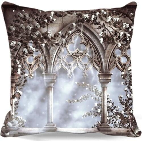 The old castle Grow beautiful flowers of Square soft Cushion Cover For Sofa Bed car home Decorative