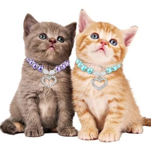 Rhinestone Imitation Pearl Heart Pendants Necklace Cute Pet Dog Collar Accessories Jewelry Neck Chain for Small Dogs Cats