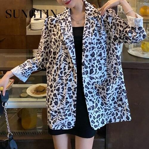Sungtin Loose Outerwear Leopard Printed Blazer Jacket Casual Female Fashion Autumn Spring Blazer Women 2020 Elegant Chic Femme