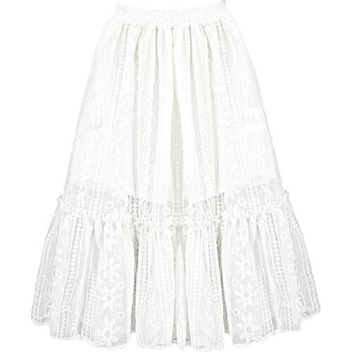 Unique 2-14Years Baby Kids Children White Lace Long Skirts Cotton Ruffles Tutu Skirt for Girls