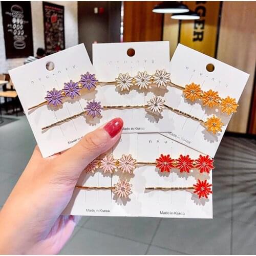 1set=2pcs Women Girls Simple Forest Flower Hairpin Super Fairy Girl Side Clip Wild Daisy Bangs Clip Hairpin Headdress