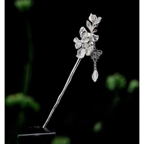 925 Sterling Silver Hair Stick Butterfly Tassels Hanfu Accessories For Women Chinese Hairpin Vintage Hair Jewelry