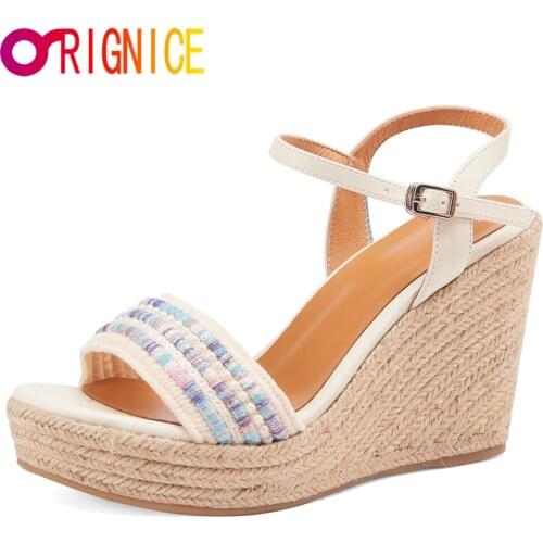 Orignice Women 2021 Summer Braided Platform Gladiator Sandals Wedges High Heels Fish Mouth Buckle Dress Casual Wild Shoes