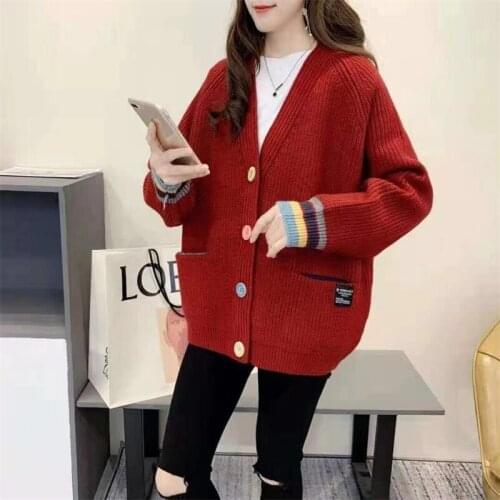 Cardigans Women Vintage Sweater 2021 Fashion V-Neck Single Breasted Button Long Sleeve Knitted Cotton Boho Autumn Korean Solid