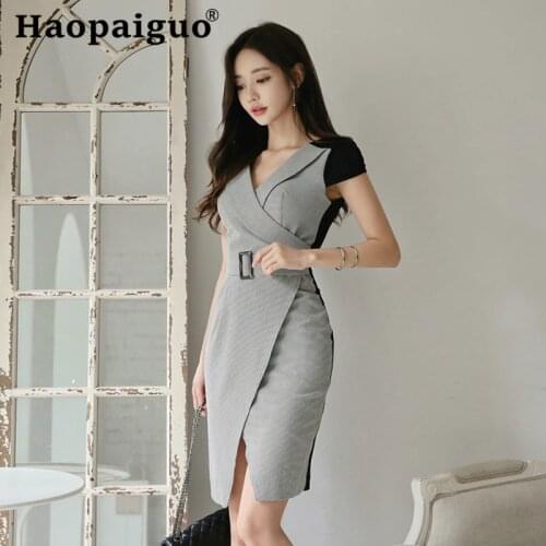 Plus Size OL Office Work Dress Women Corset Sleeveless Bandage Bodycon Dress Women Houndstooth Slim Contrast Dresses Women