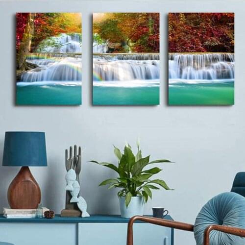 3 Panel Natural Waterfall Diamond embroidery Full Round Square Diamond Painting Mosaic Triptych 5d Picture Landscape Art EE2036