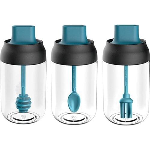 3Pcs Kitchen Seasoning Bottles Glass Condiment Storage Containers Condiment Pot Spice jar with Spoon Honey Pot Oil Brush Bottle