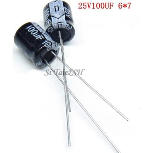 50PCS Higt quality 25V100UF 6*7mm 100UF 6.3*7 25V Electrolytic capacitor