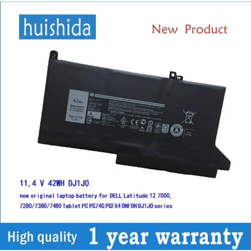 11,4 V 42WH DJ1J0 new original laptop battery for DELL Latitude 12 7000, 7280/7380/7480 Tablet PC PG74G PGFX4 ONFOH series