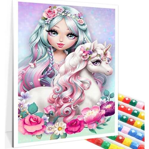 5D Diy Diamond Painting Horn Horse Girl Full Drill Cartoon Magic Unicorn Rhinestones Cross Stitch Mosaic Home Decor Kids Gift