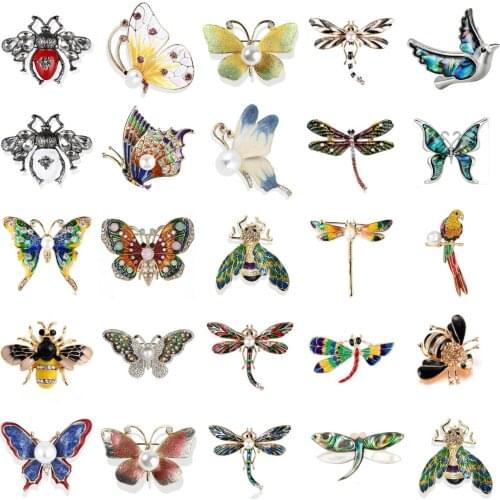 Paint Oil Rhinestone Butterfly Dragonfly Bee Brooch Collar Pins Corsage Animal Badges Jewelry Brooches For Women Kids