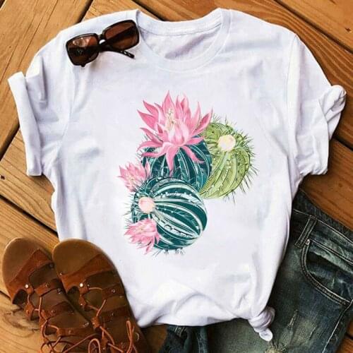 Watercolor Cactus Printed Tshirt Fashion Harajuku Women Tshirt Summer Female Tee Shirts Lovely Women Tee Shirts Clothing