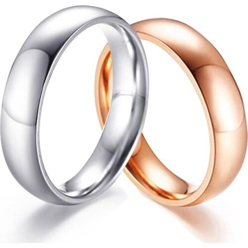 Smooth Titanium Steel Couple Rings Rose Gold/Silver Color Simple 5MM Women Men Lovers Wedding Jewelry Engagement Gifts