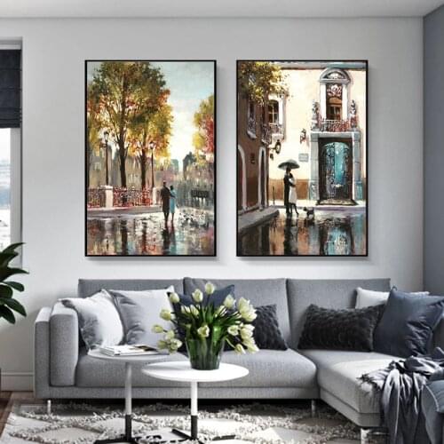 Abstract Modern City Street Couple Landscape Canvas Painting Posters and Prints Wall Art Picture for Living Room Home Decoration