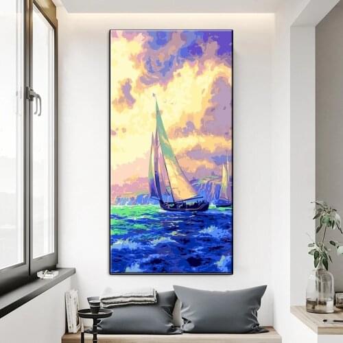 GATYZTORY 60x120cm Frame DIY Painting By Numbers boat Landscape Wall Art Canvas Painting Large Size For Living Room Home Decor