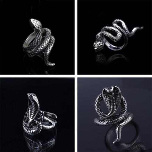 1 piece new Retro Punk Snake Ring for Men Women Exaggerated Antique Siver Color Opening Adjustable Rings Anillo Hombre Bijoux