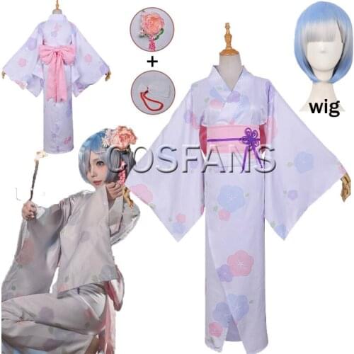 Ram/Rem Cosplay Re:zero Kara Hajimeru Isekai Seikatsu Re Life In a Different World Kimono Bathrobe Cosplay Costume party Dress