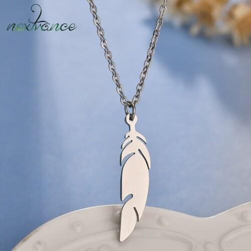 Nextvance Creative Feather Shape Necklace Tassel Pendants Stainless Steel Clavicle Choker For Lovers Gifts