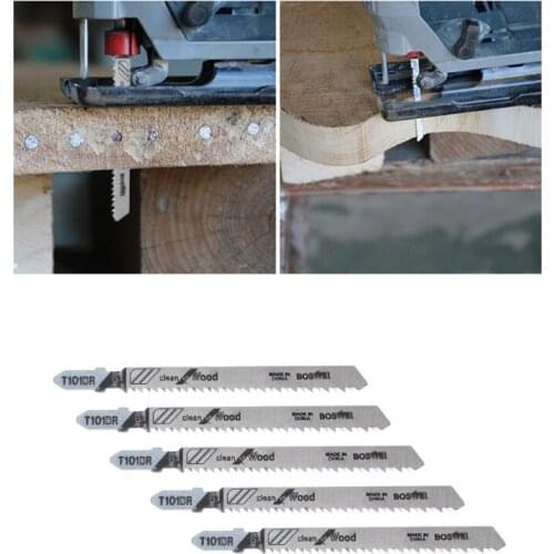 5 Pcs T101BR HCS 100mm Jigsaw Blades Clean For Wood Laminated Board Cutting