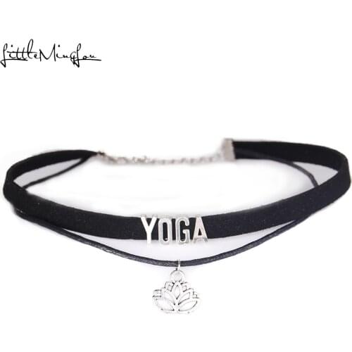 Little Minglou fashion YOGA Choker Necklace Lotus Charm Pendant Velvet handmade Collar Jewelry choker for women Collares Mujer