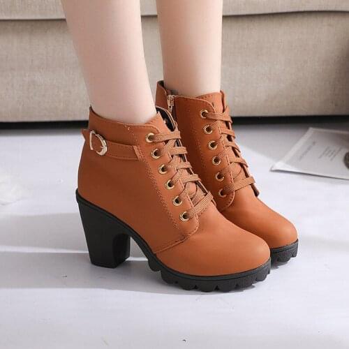 Round-headed Fashion Big Size Martin Short Boots New High Heeled Thick-heeled Casual Womens Boots