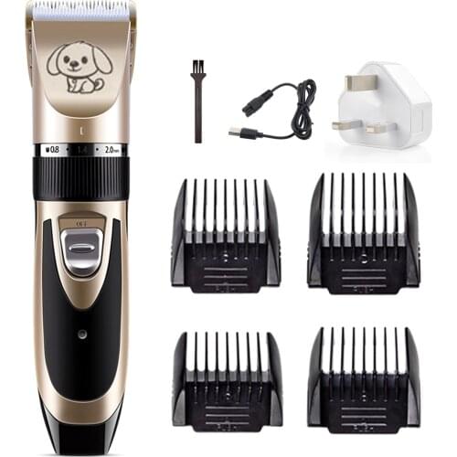 Pet Hair Clipper Kit Electric Low Noise Dog Cat Hair Trimmer Shaver 5 Fine-Tuning Level + 4 Limit Comb