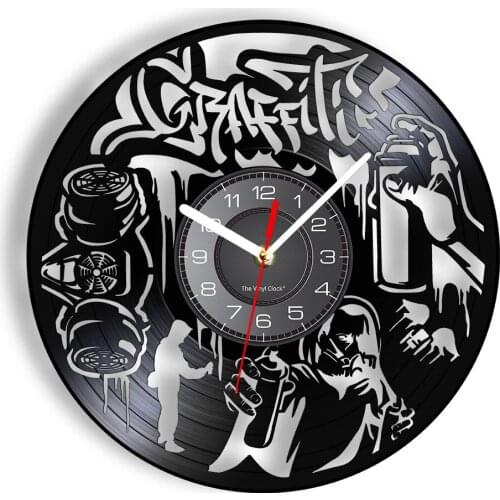 Street Graffiti Wall Clock Made Of Real Vinyl Record Spray Painting Segway Laser Cut LP Wall Watch Gifts For The Vigorous Young