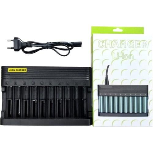 Independent Slot US Plug Charger Compact 10-Slot Battery Charger 3.7/4.2V 14500 16340 18650 Li-ion Rechargeable Battery