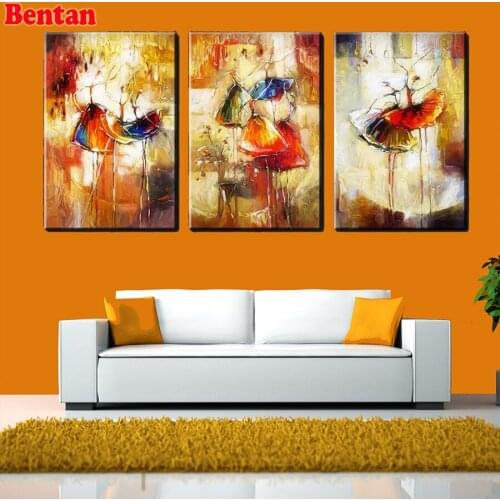 NEW diamond embroidery 3 Panels Ballet Dancers Abstract Girl 5d diy diamond painting cross stitch mosaic pictures of rhinestones