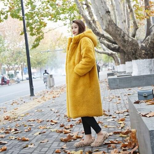 201Women 2020 Winter New Oversized Faux Fur Coat Female Long Thick Warm Fake Fur Jacket Hoodies Loose Casual Furry Outwear G791
