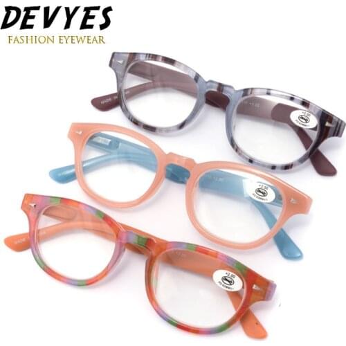 Devyes Vintage Round Colorful Reading Glasses Spring Hinge Plastic Frame Eyeglasses for Men Women Hyperopia Presbyopia Eyewear