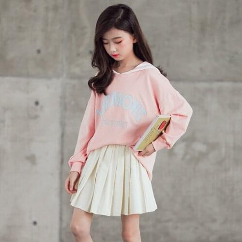 Girls Autumn Cotton Tops 8 10 years Letter Emboridery Sailor Collar School Casual Fashion T-shirt Teen Girls Clothes