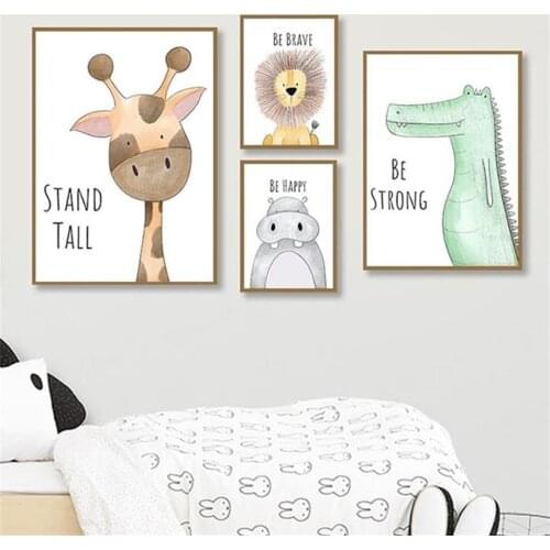 Zebra Giraffe Dinosaur Lion Hippo Monkey Nordic Posters And Prints Wall Art Canvas Painting Wall Pictures Child Kids Room Decor