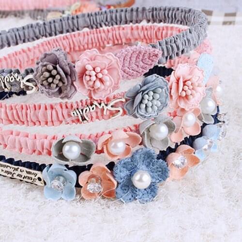 Korean Flower Headband for Girls Rhinestone Crown Hairbands High Quality Women & Girls Hair Accessories Party Handmade Jewelry