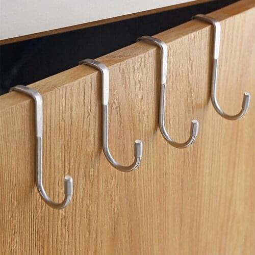 S-type Door Hanger Hook Stainless Steel Free Punching Cabinet Door Without Trace Clothes Hook Door Back Wall Mounted Hooks
