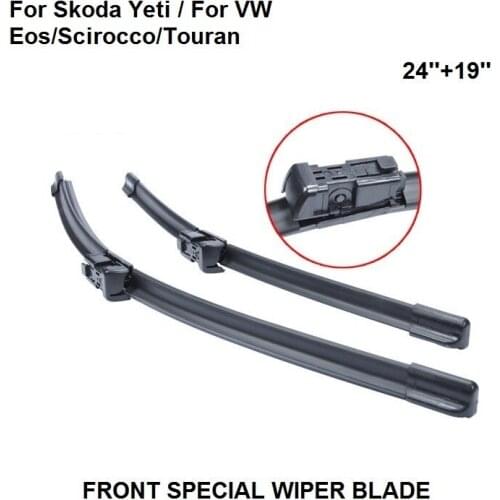 Wiper Blade For Skoda Yeti / VW Eos/Scirocco/Touran 24''+19'' Natural Rubber Clean Front Windshield New 2009 Onwards
