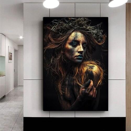 Norse Mythology Black And Gold Tattoo Women Canvas Painting Posters and Prints Scandinavian Cuadros Wall Art Pictures For Home