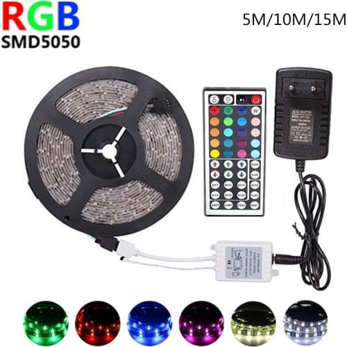 Led Strip 12v RGB SMD 5050 LED Diode Waterproof Tape 44key Control Ribbon Neon 5m 10m 15m room Party decoration Bar strips light