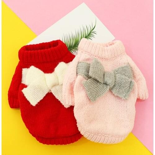 Dog Bow Sweater Winter Thicken Warm Comfortable Dog Clothes Pet Costume for Teddy French Bulldog Chihuahua