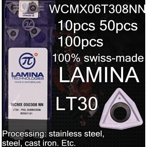 WCMX06T308NN-LT30 10pcs 50pcs 100pcs 100% swiss-made Lamina Carbide insert Processing: stainless steel, steel, cast iron