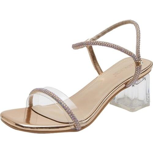 YSHUNIJ 2021 Summer New Style Outer Wear Sandals with Square Toe Womens Crystal Heel Womens Shoes fashion shoes