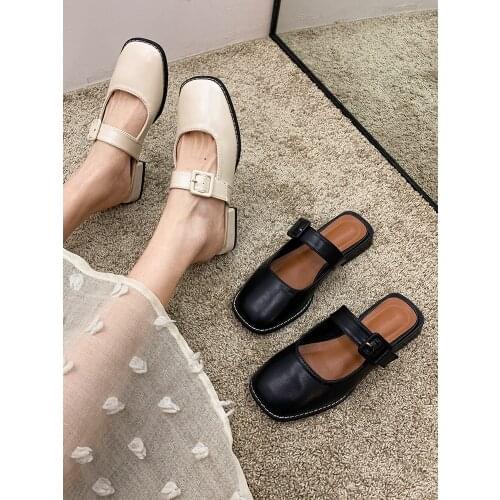 Womens shoes Muller shoes spring 2021 new fashion square head low heel outdoor slippers