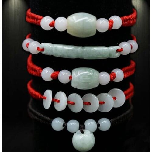 Hot Selling Trendy Geometric Natural Jade Red Rope Handmade Braid Bracelets for Women Girls Fine Jewelry Accessories Gift YBR352
