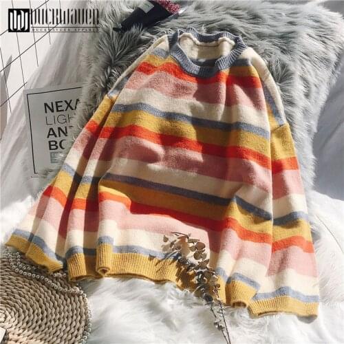 Duckwaver Women Winter Pullover Jumper Knitted Sweater Elegant Long Sleeve Stripe Loose Truien dames Knitwear Ladies Streetwear